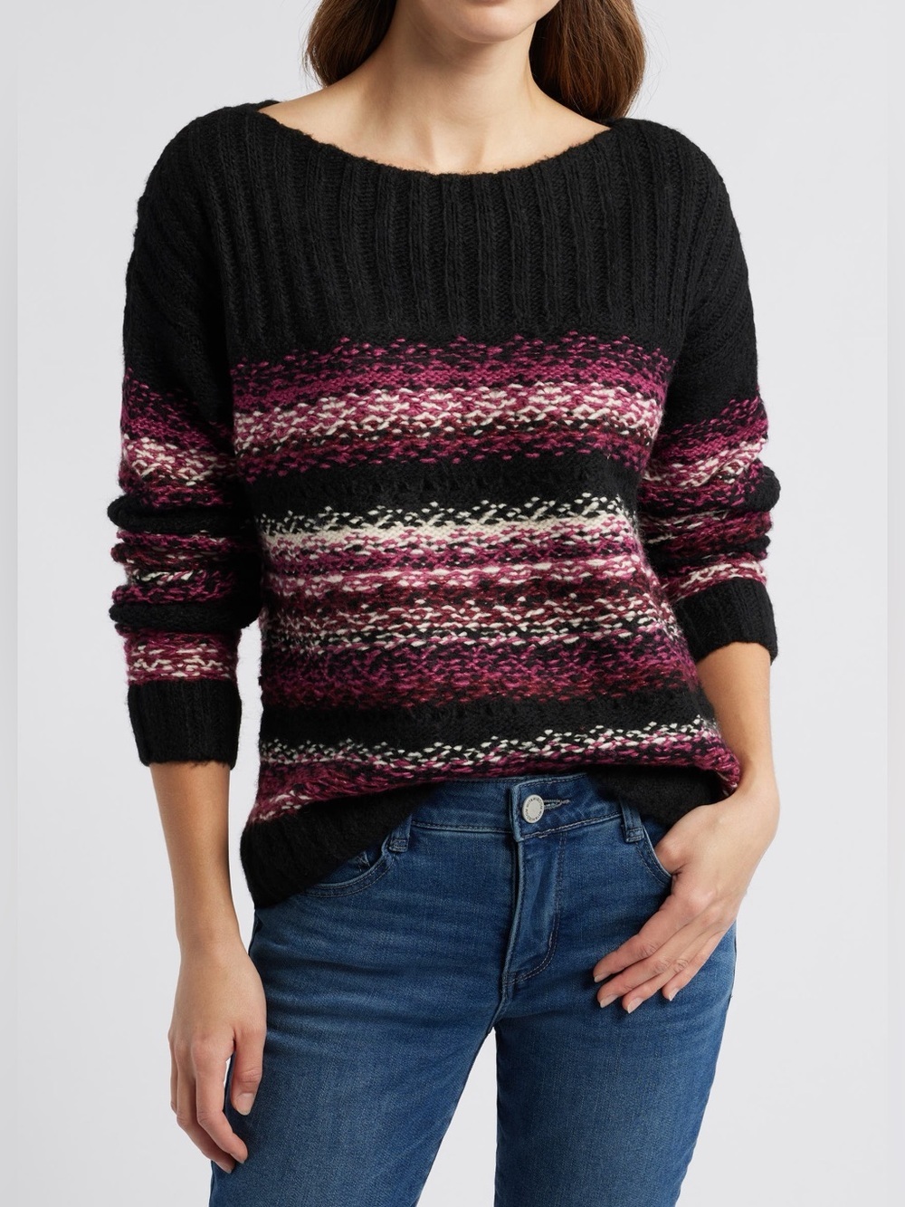 NWT Lucky Brand Fair Isle Boat Neck Sweater Size Medium Cabincore Soft Grunge